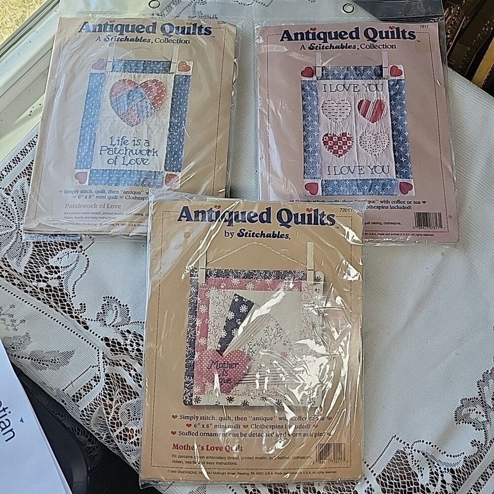 3 Antiqued Quilts Craft Kits Stitchables Applique Mini 7817 7826 72011 Unopened